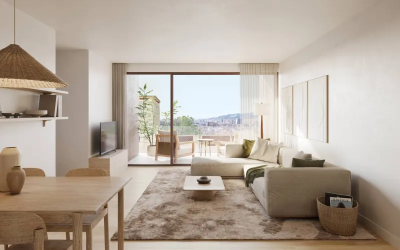 ¡Descubre el hogar de tus sueños en la vibrante Avda. Josep Anselm Clavé (la Rambla)! Este espectacular piso de obra nueva, con una superficie total construida de 107,10 m², te ofrece un espacio de vida moderno y confortable. Con 93,85 m² dedicados a la vivienda y 13,25 m² de terraza, este inmueble cuenta con una habitación doble de 12,35 m² tipo suite con baño completo de 5,10 m², otra habitación individual de 6,75 m² y otra habitación doble de 9,10 m² y un baño adicional de tres piezas de 4,25 m². Ideal para familias que buscan comodidad y estilo. La cocina tipo office abierta al salón-comedor de 32,80 m² es perfecta para disfrutar de momentos inolvidables con tus seres queridos. Desde el salón, accede terraza de 13,25 m² y disfruta de un espacio privilegiado, para relajarte o recibir a tus invitados. Todo ello con un sistema de Aerotermia de alta eficiencia energética que garantiza un consumo responsable. La calidad está presente en cada rincón: carpintería exterior con ventanas oscilobatientes de aluminio lacado y doble acristalamiento con rotura de puente térmico, persianas enrollables motorizadas, suelo con lamas de parqué laminado AC5 y puertas macizas lacadas en blanco. La cocina viene completamente amueblada con armarios altos y bajos y electrodomésticos de última generación. Los baños, equipados con platos de ducha extraplano y grifería termostática, son un verdadero lujo. Este hogar también cuenta con una fachada de alta eficiencia energética que le da un toque distintivo. Situado en la planta 1ª, es exterior y tiene orientación Oeste, lo que garantiza una excelente iluminación natural. Además, dispone de calefacción y aire acondicionado por bomba de frío/calor mediante Aerotermia por conductos, ascensor y una plaza de garaje opcional a partir de 30.000 €. La construcción se completará a finales del 2026. No pierdas la oportunidad de vivir en un entorno privilegiado con excelente conectividad a servicios de transporte público y espacios públicos. ¡Contacta con nosotros y ven a conocer tu futuro hogar! Desde Pratfinques, realizamos todos los trámites de la compraventa y a la obtención de la financiación hipotecaria, liquidación de los impuestos y, inscripción registral. -              El precio de venta del inmueble, no incluye impuestos ni tasas. (IVA) -              La plusvalía (Impuesto sobre el Incremento de Valor de los Terrenos Urbanos) es a cargo del vendedor. -       En Pratfinques, NO COBRAMOS LOS HONORARIOS AL COMPRADOR, están incluidos en el precio de venta publicado.